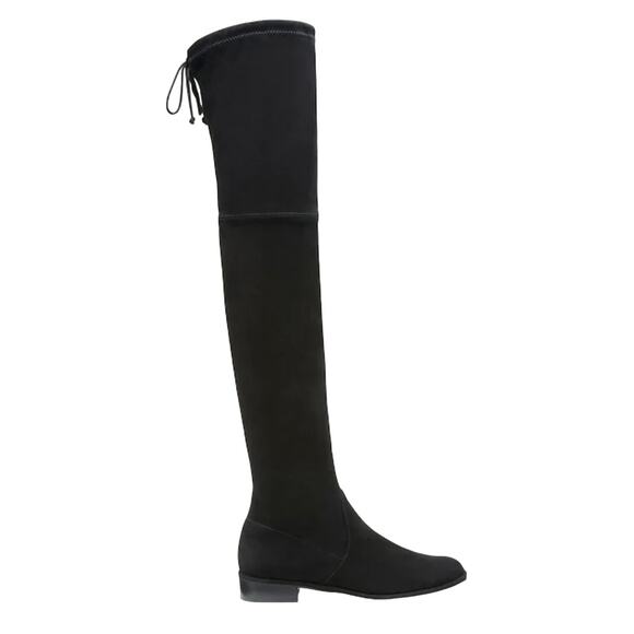 Stuart Weitzman Lowland Boots Over The Knee Tie Black Suede Size 7 - Picture 1 of 11